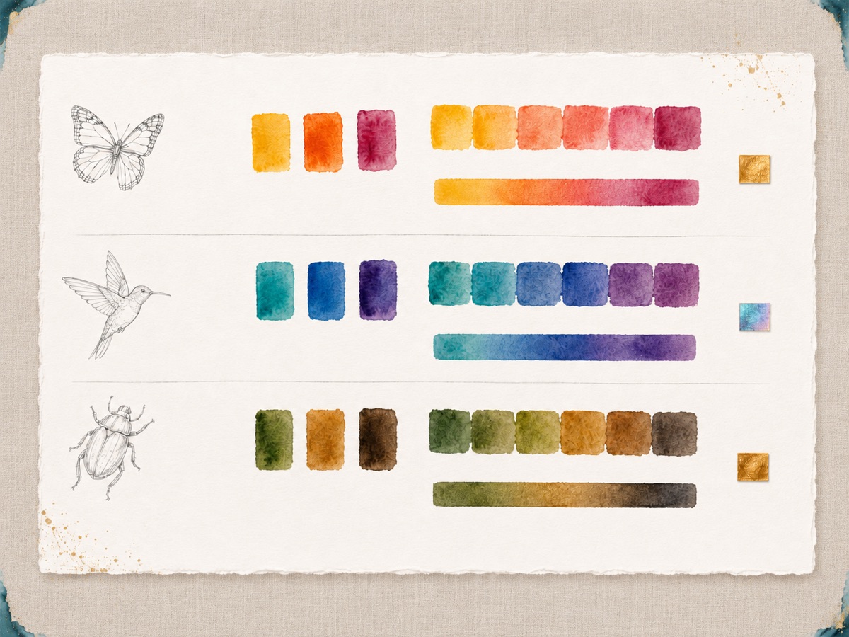 Printable colour recipe sheet with swatches for all three beetles